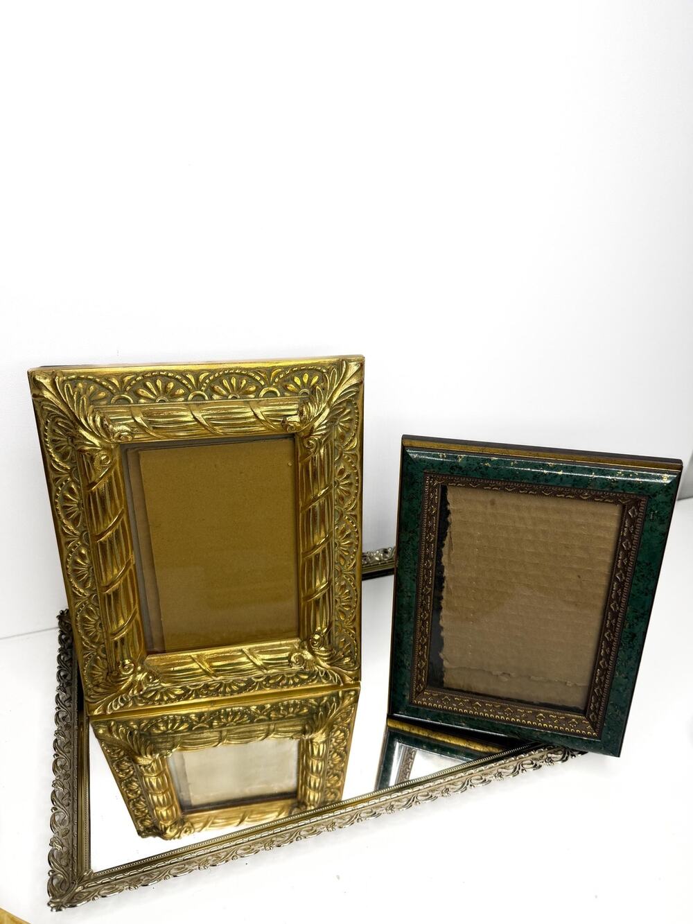 Set of two ornate vintage gold and green frames